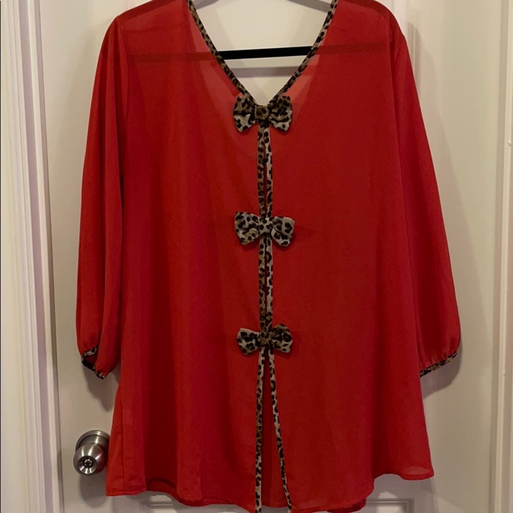 Red Blouse with cheetah detail